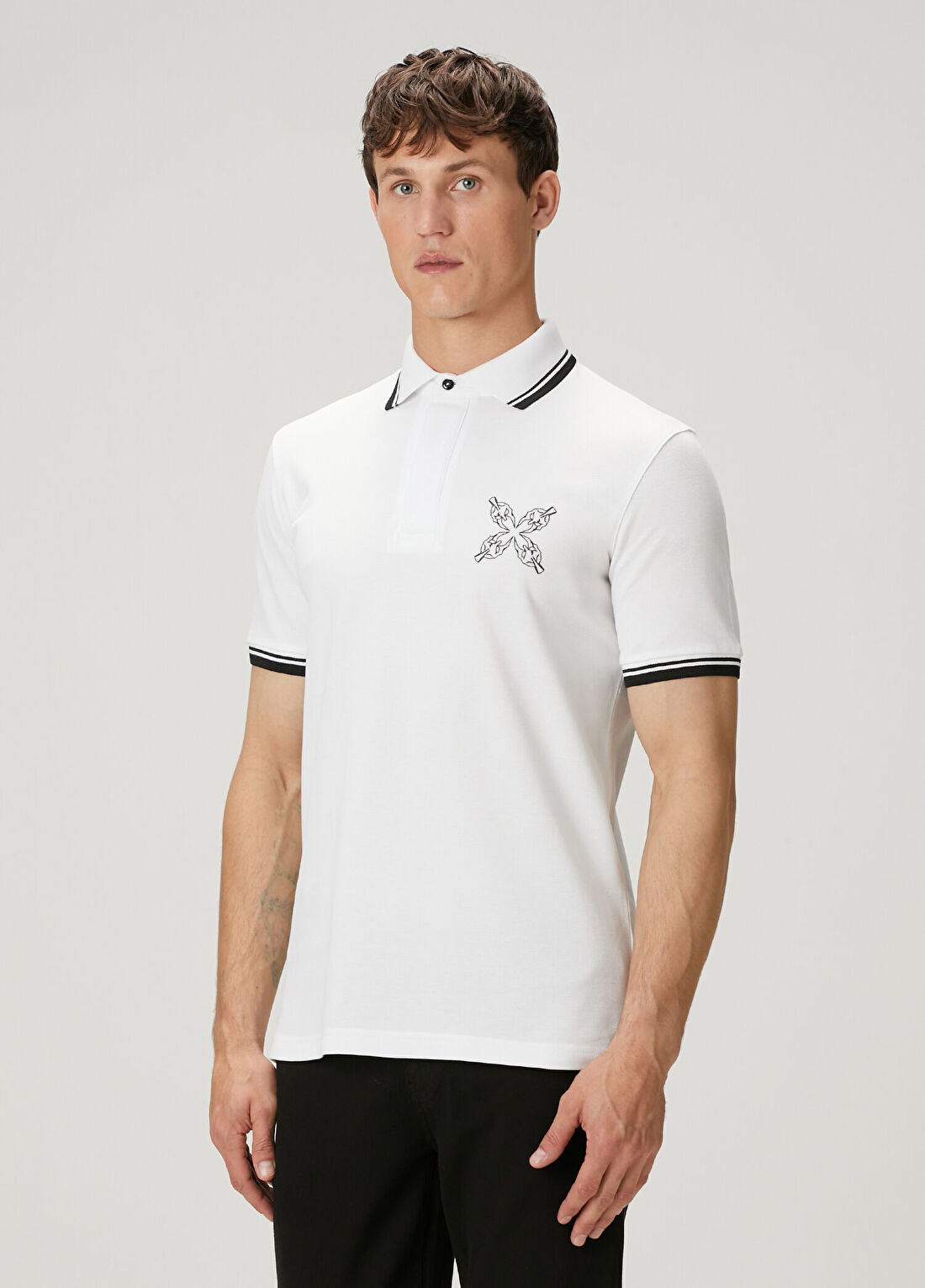 Bernotti Beyaz Polo Yaka Baskılı T-shirt görsel 3