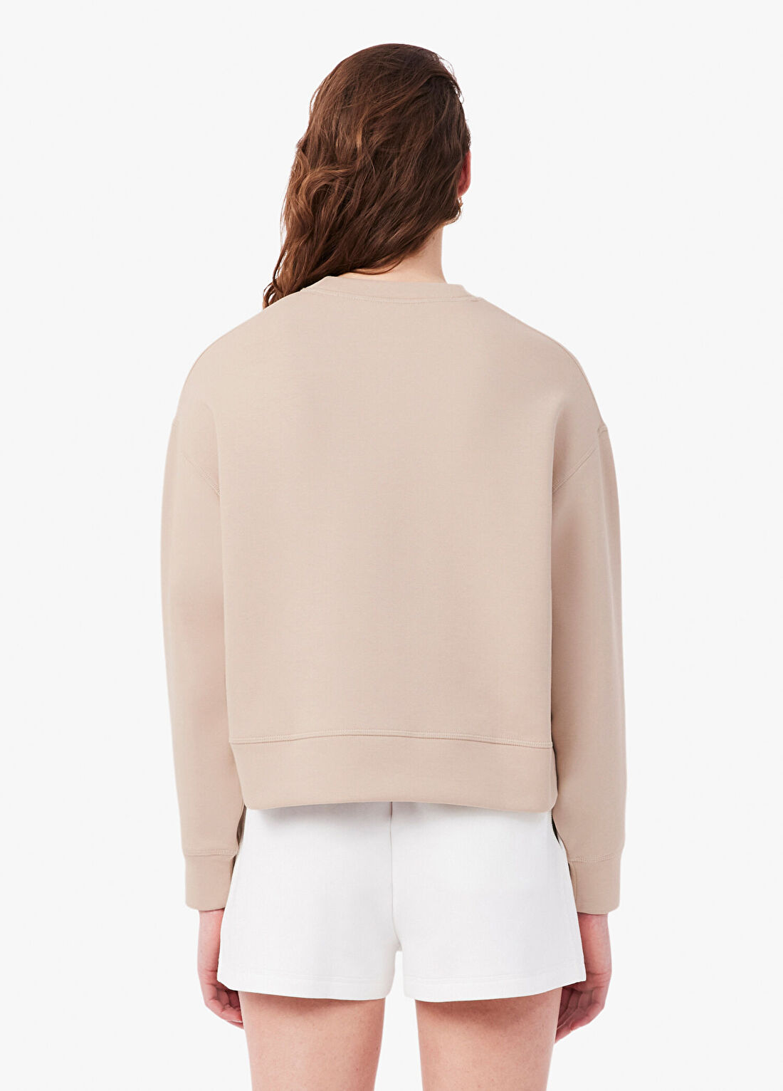 Lacoste Bej Oversize Fit Bisiklet Yaka Uzun Kollu Kadın Sweatshirt görsel 3