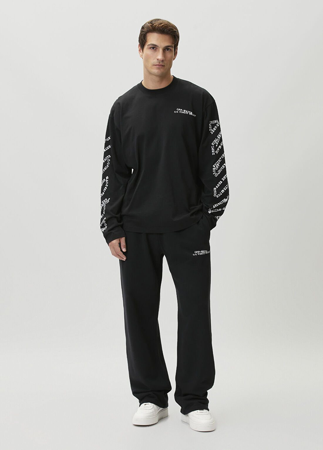 Off-White Siyah Beli Kordonlu Eşofman Altı