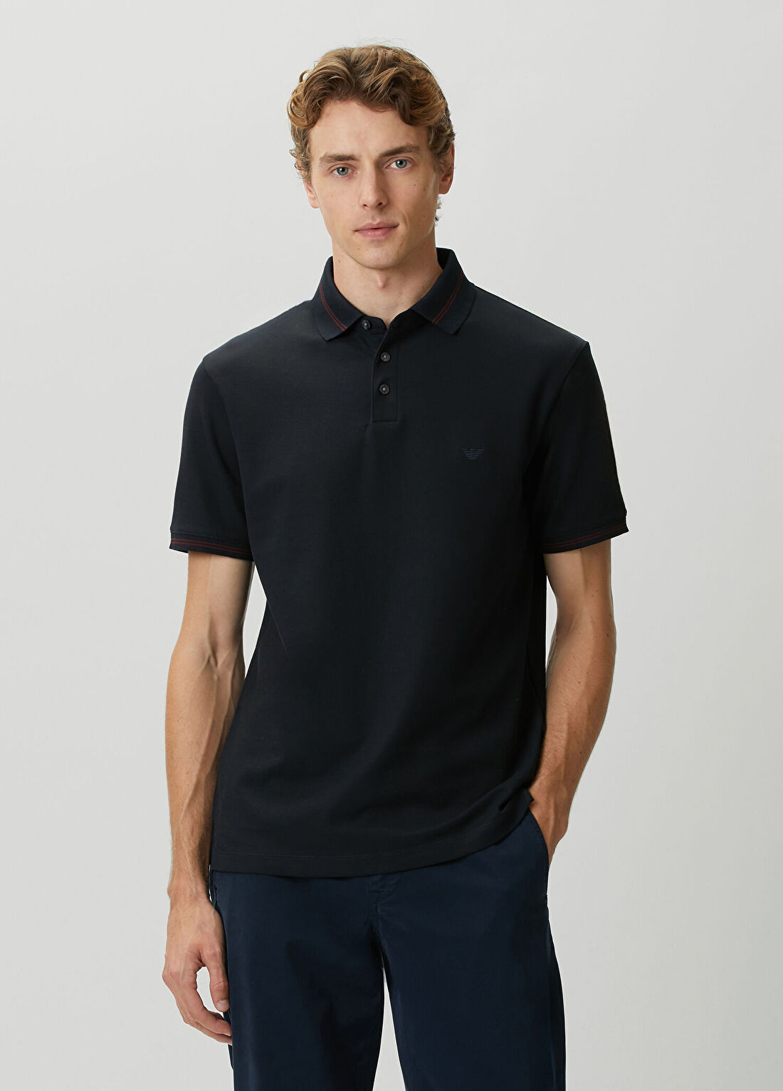 Emporio Armani Regular Fit Lacivert Polo Yaka Logo Nakışlı Tshirt