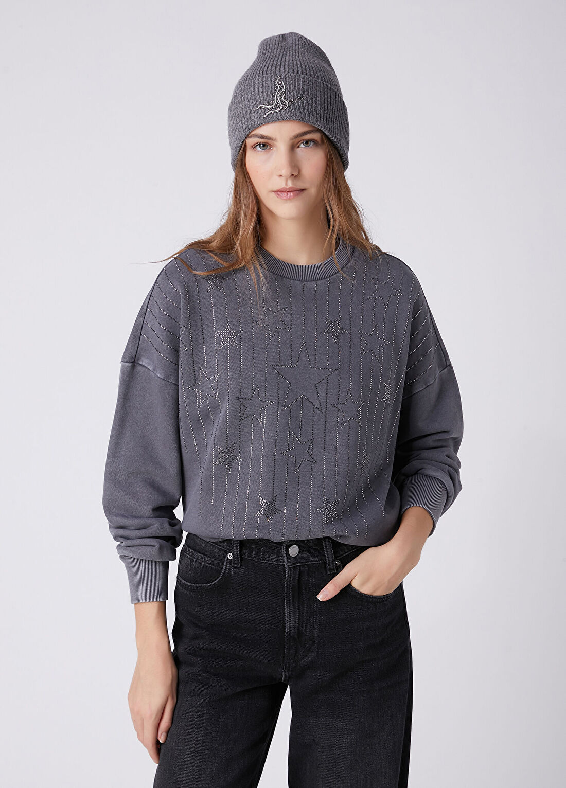 Beymen Club Antrasit Taş Baskılı Sweatshirt