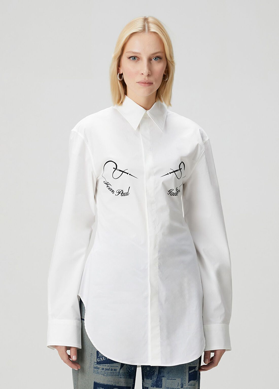Jean Paul Gaultier Beyaz Logo Baskılı Gömlek