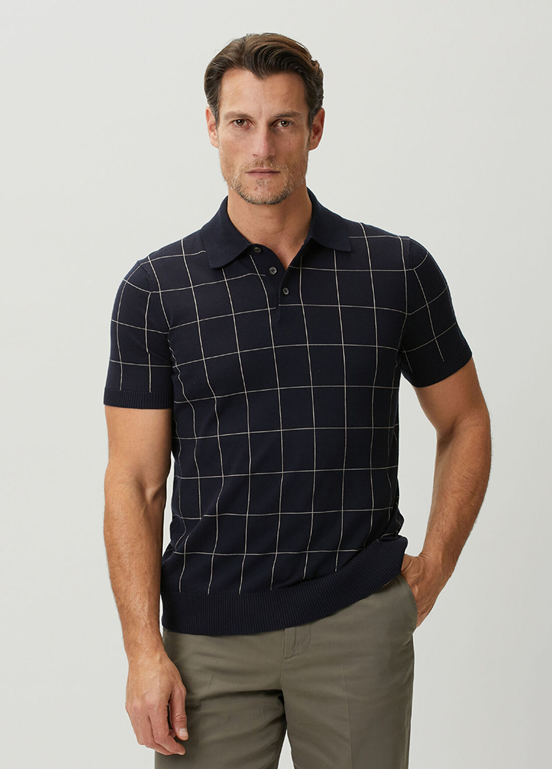 Dunhill Mavi Polo Yaka Jakarlı Kısa Kollu Triko