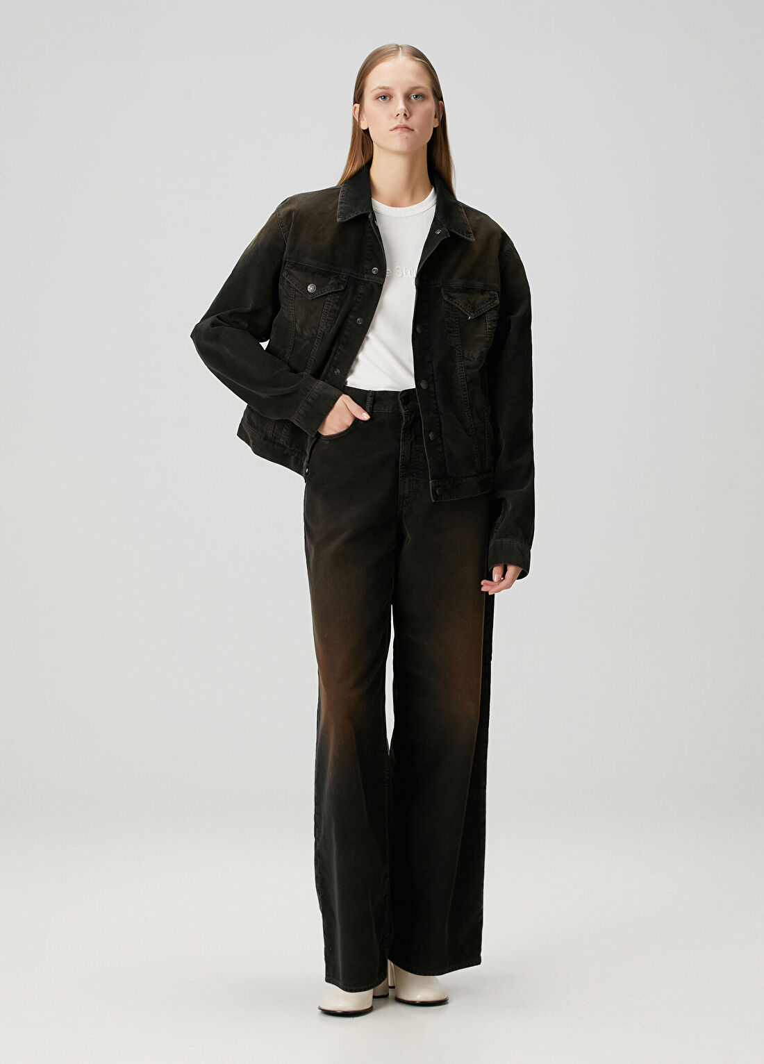 Acne Studios Loose Fit Siyah Fitilli Kadife Pantolon