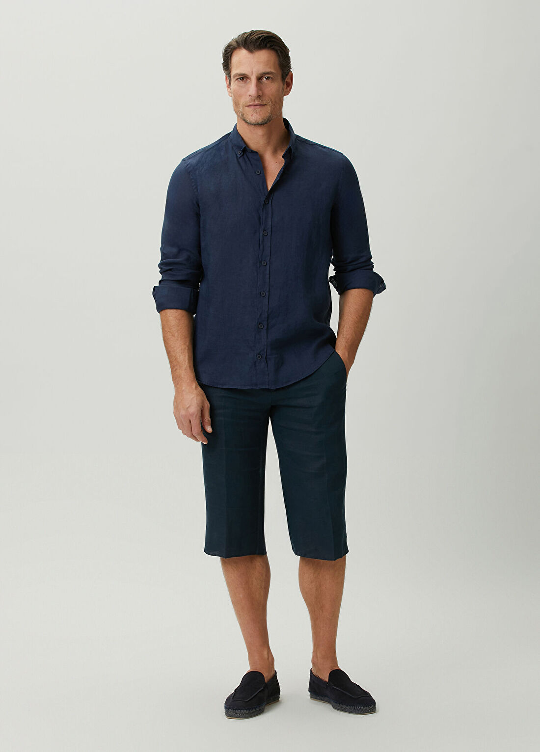 Kiton Lacivert Keten Bermuda
