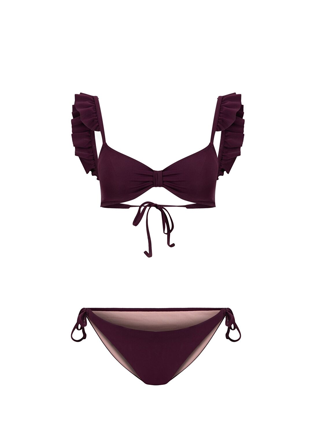 Peralina Katie Bordo Fırfır Detaylı Bikini Takımı