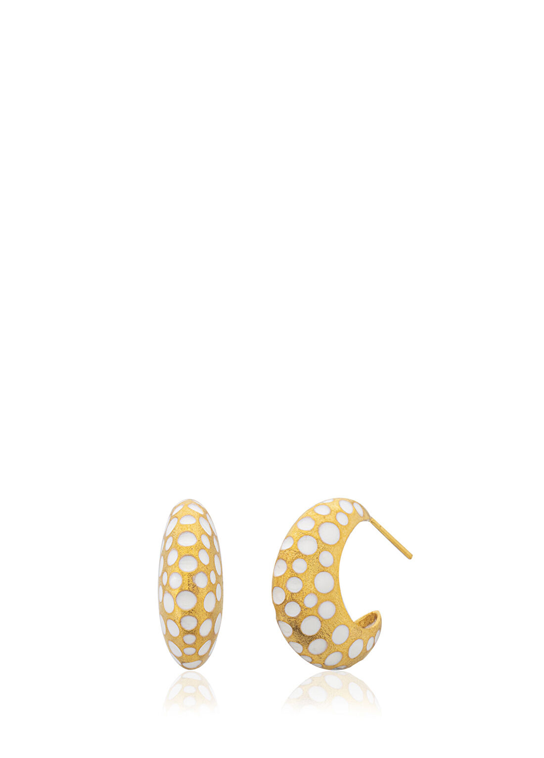 Milou Jewelry Perforated Beyaz Mineli 22 Ayar Altın Kaplama Kadın Halka Küpe