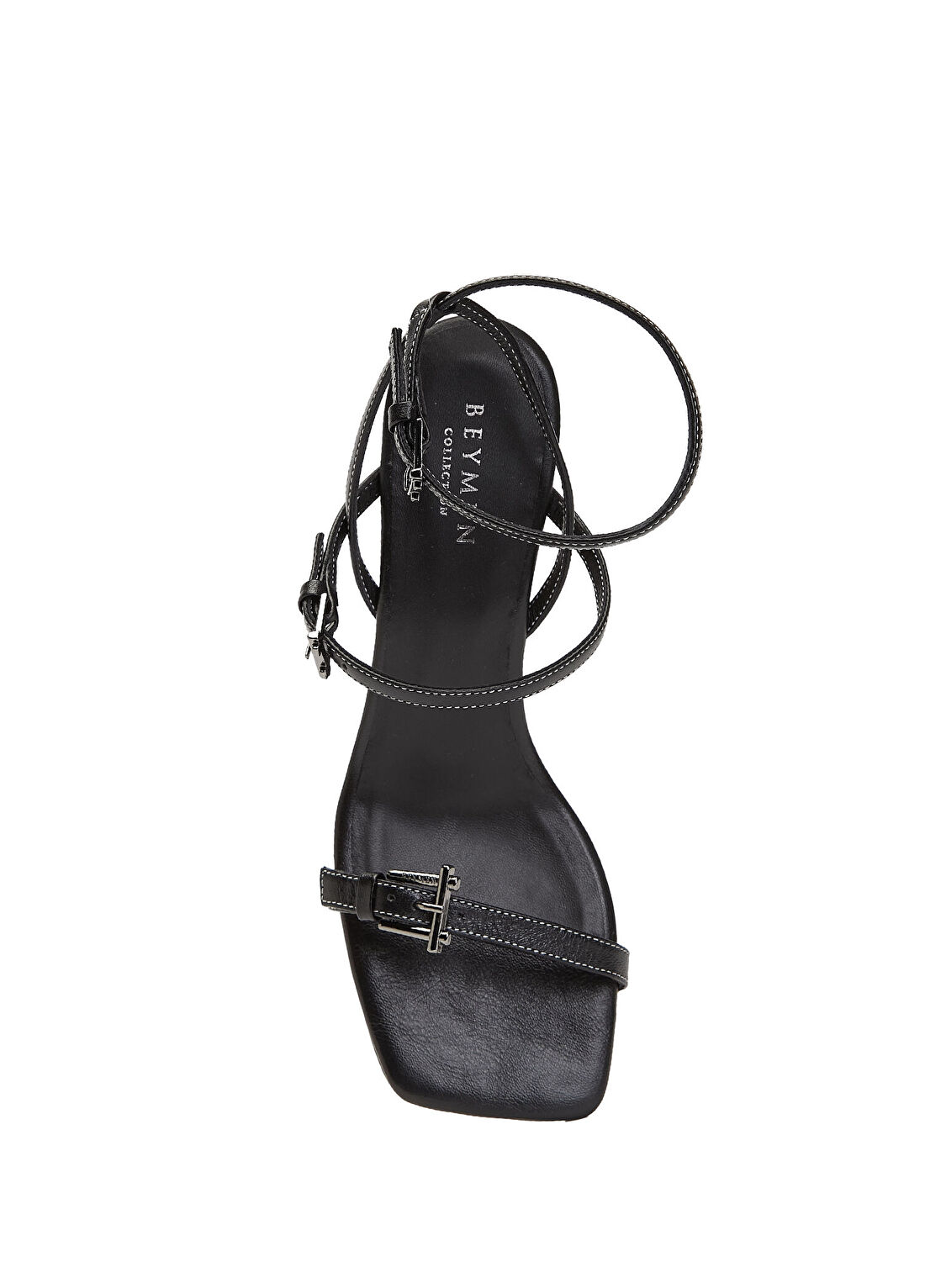 Beymen Collection Siyah Kontrast Dikişli Kadın Deri Sandalet görsel 4
