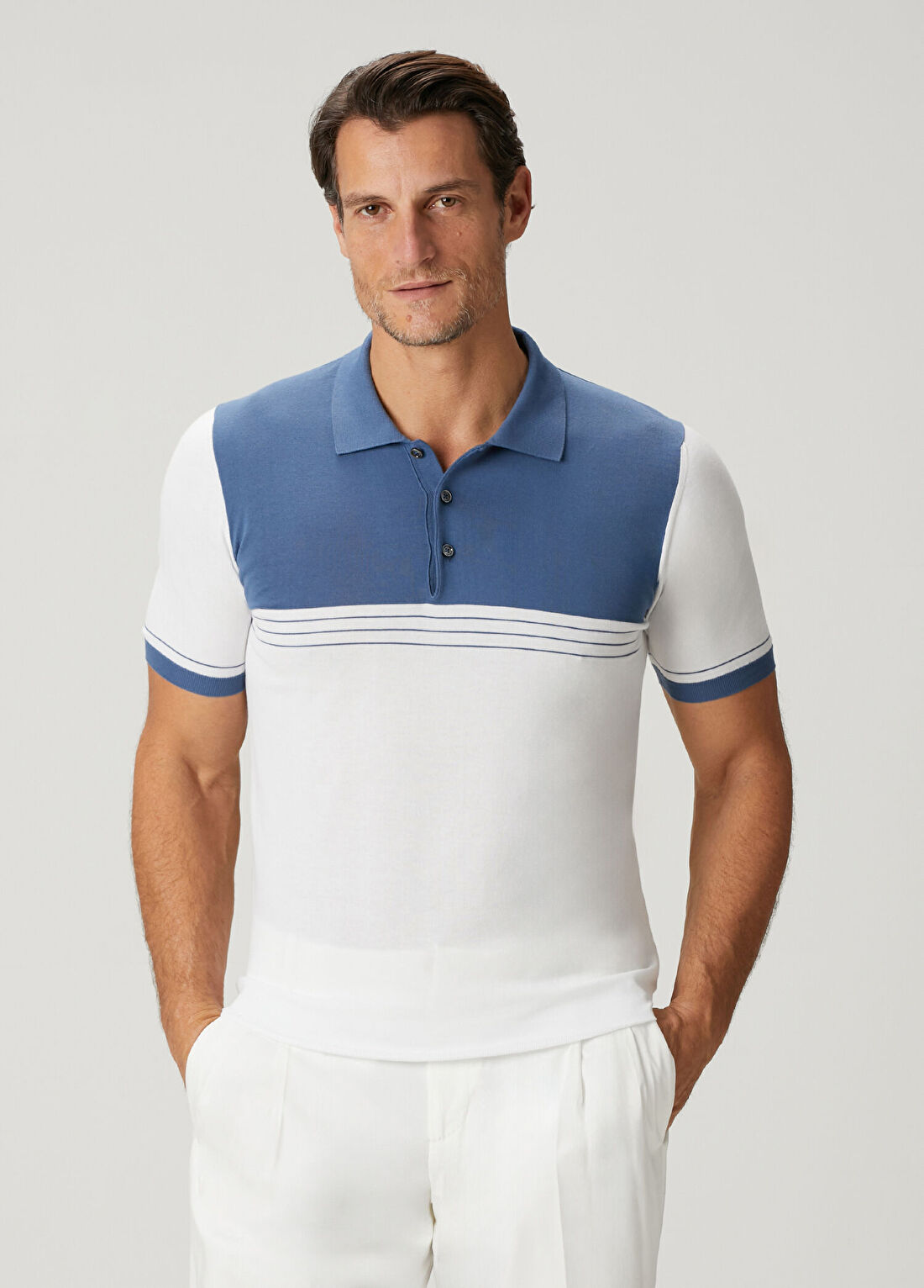 Kiton Lacivert Beyaz Polo Yaka T-shirt