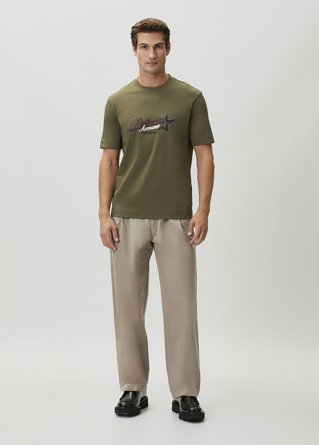 Emporio Armani Regular Fit Bej Poplin Pantolon