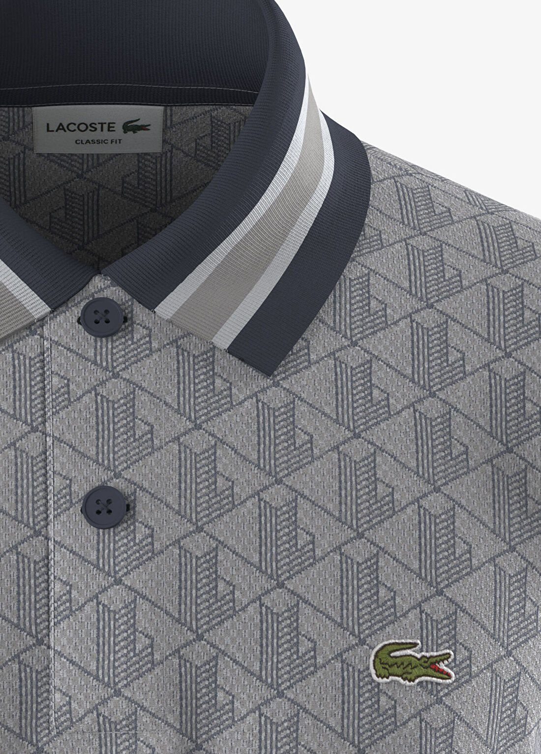 Lacoste Gri Monogram Polo Yaka Classic Fit Kısa Kollu Erkek T-shirt görsel 4