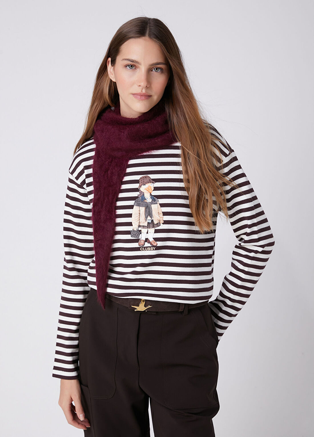 Beymen Club Clubby Bordo Beyaz Çizgili Taşlı Sweatshirt