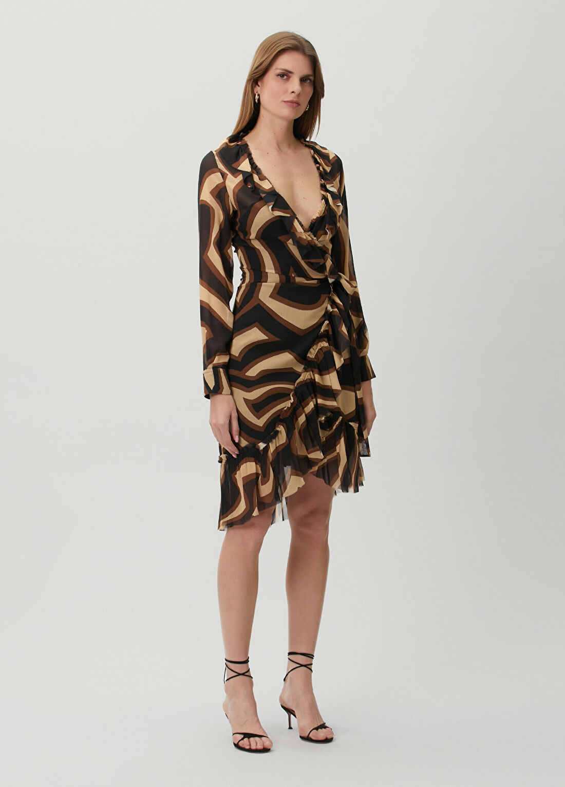 Pucci Siyah Gold Desenli Mini Elbise görsel 2