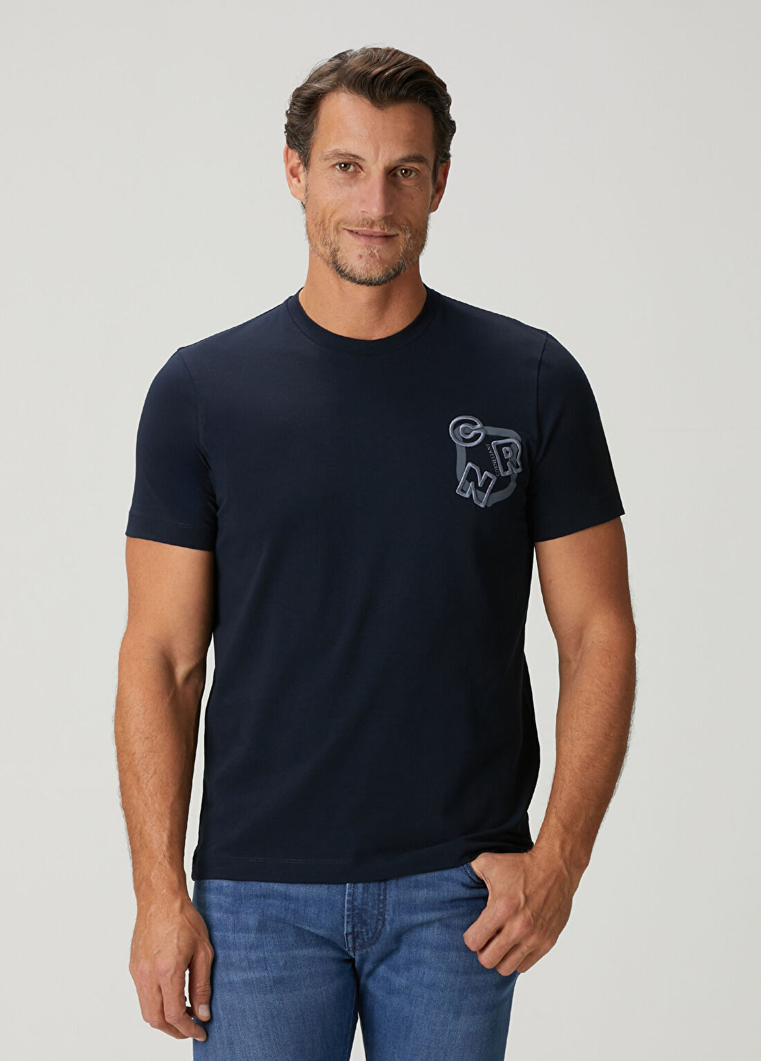Corneliani Lacivert Logo Nakışlı T-shirt