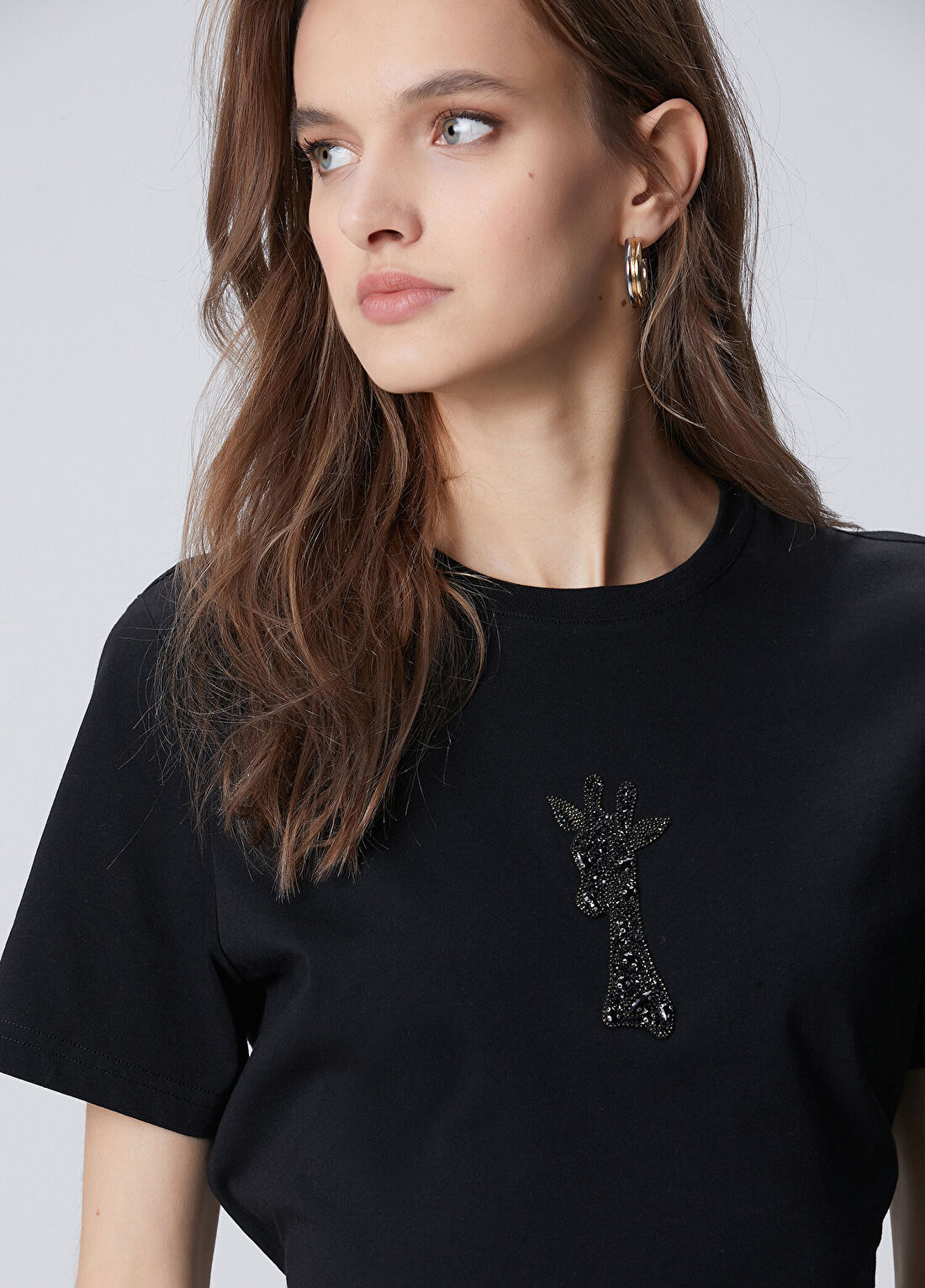 Network Siyah Taşlı Zürafa Figürlü T-shirt görsel 2