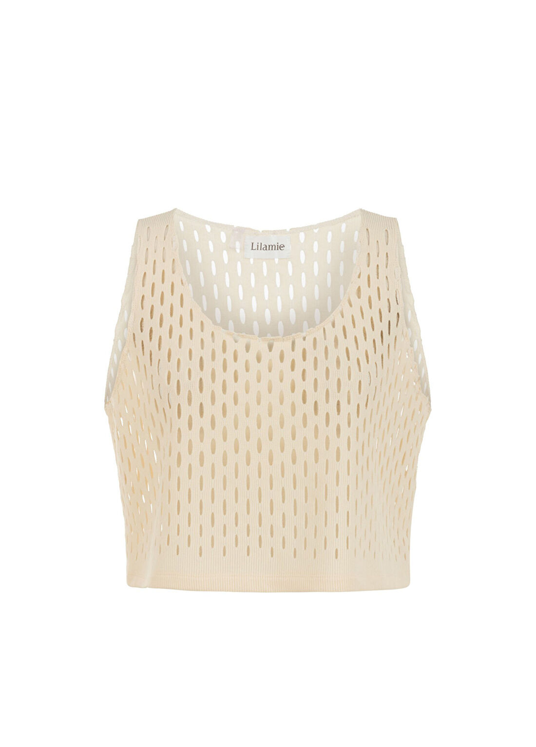 Lilamie Bej Kalın Askılı Bol Kesim Kadın Crop Bluz