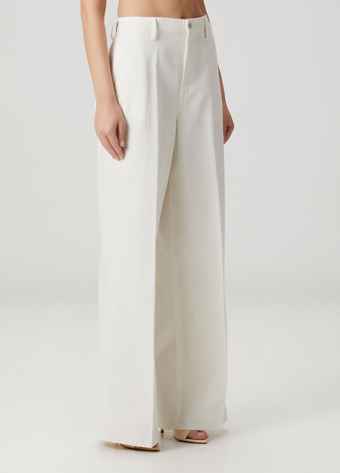 7 For All Mankind Krem Wide Leg Jean Pantolon görsel 3