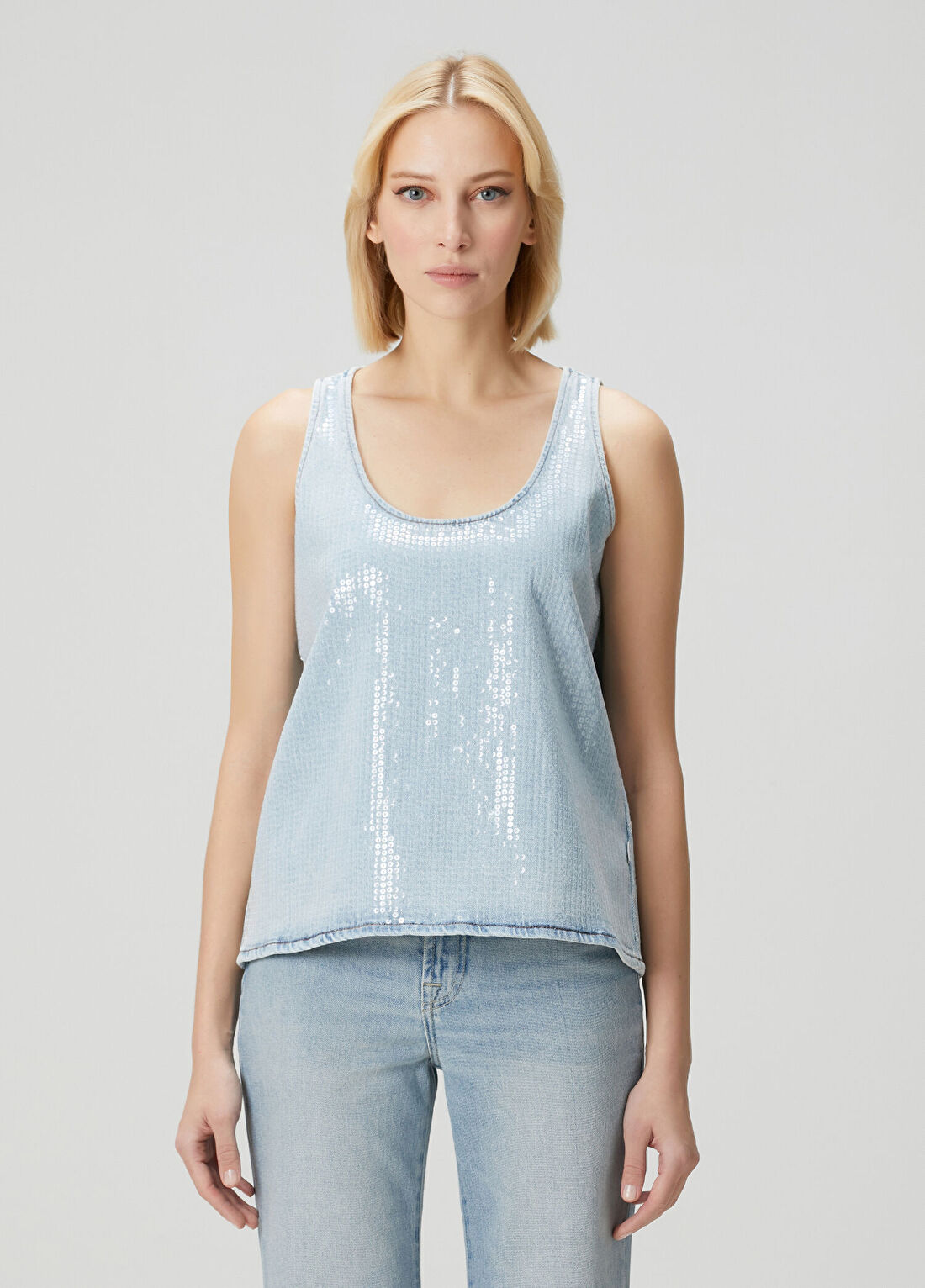 7 For All Mankind Açık Mavi Payetli Bluz