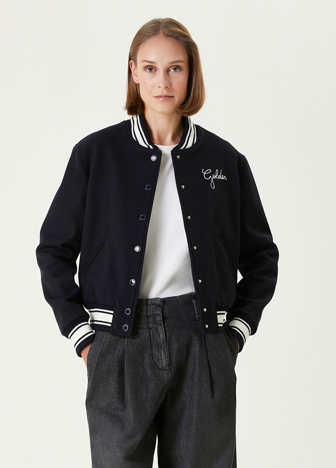 Golden Goose Koyu Mavi Yün Bomber Ceket