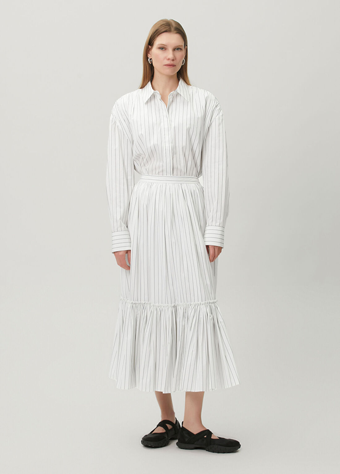 Jil Sander Beyaz Çizgili Gömlek görsel 2