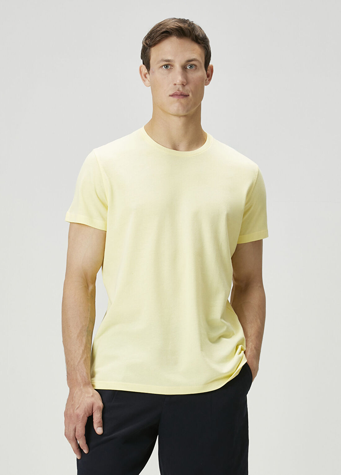 John Frank Açık Sarı Basic T-shirt