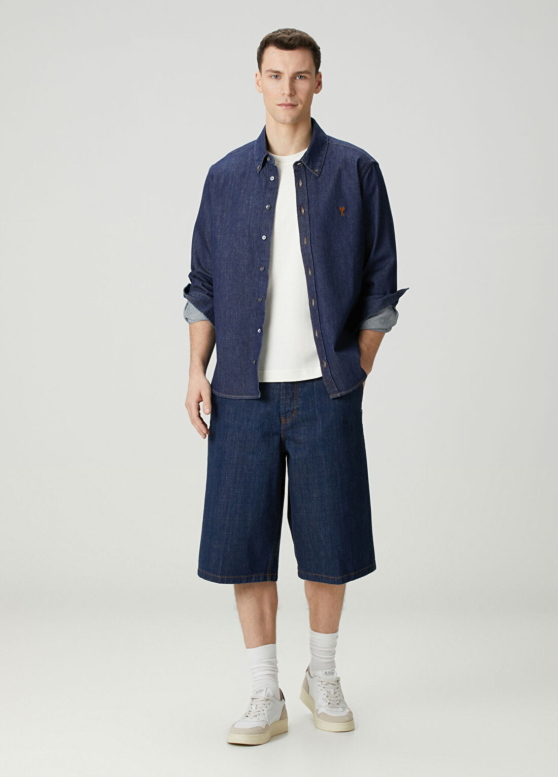 Ami Paris Loose Fit Lacivert Denim Bermuda