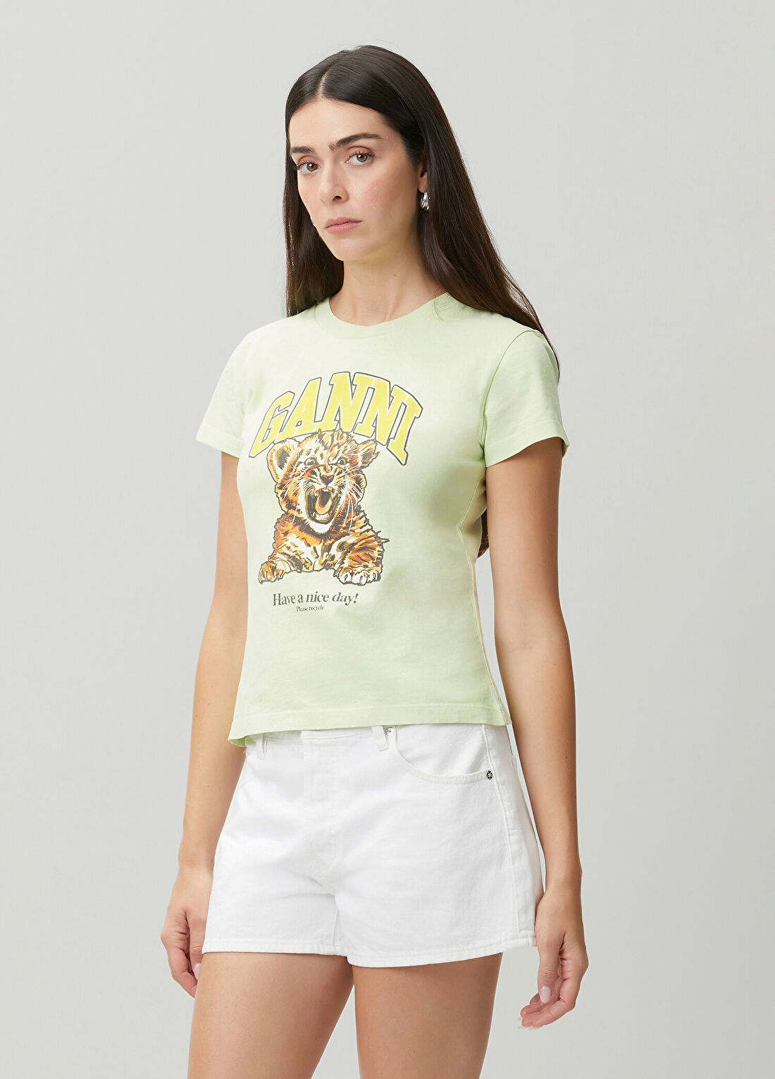 Ganni Baby Fit Açık Yeşil Baskılı T-shirt görsel 3