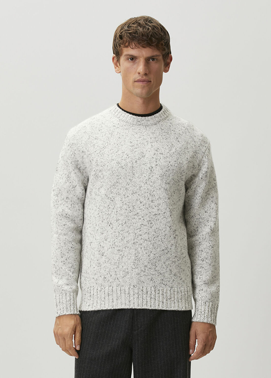 Solid Homme Gri Desenli Yün Kazak