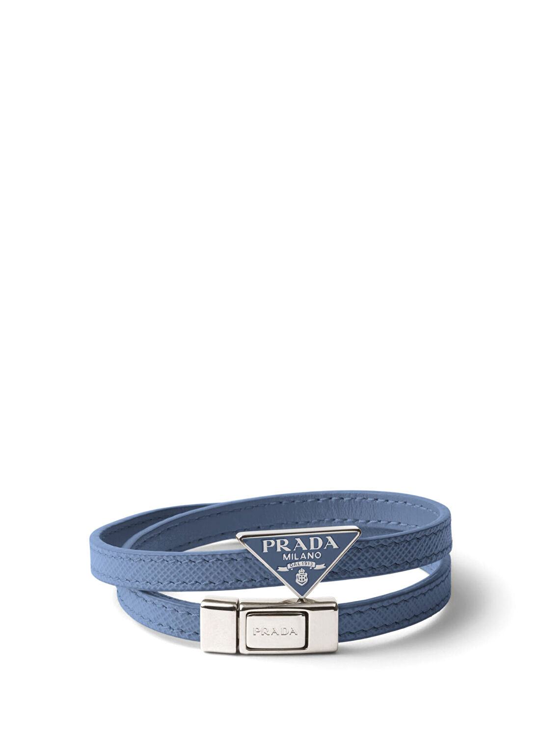 Prada Mavi Saffiano Deri Erkek Bileklik