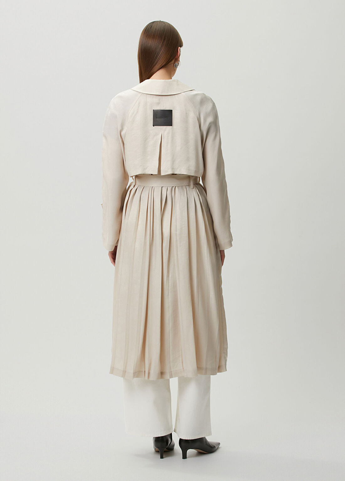AllSaints Lizie Ekru Pardösü görsel 4