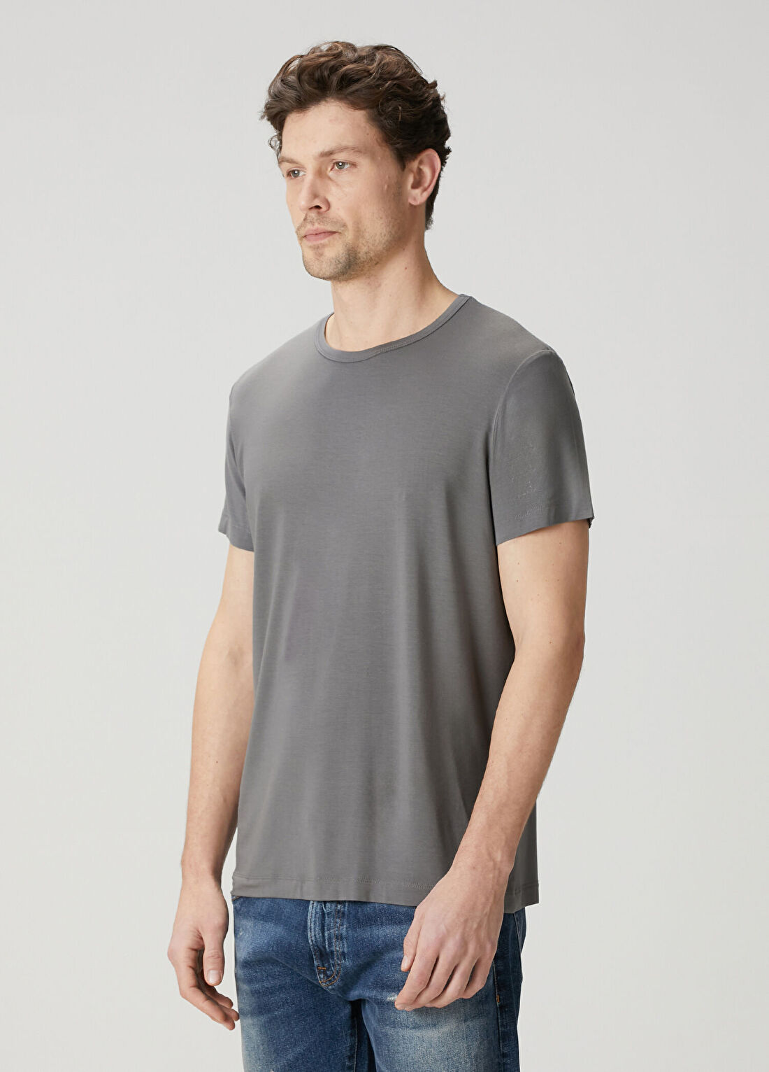 John Frank Gri Basic T-shirt görsel 3