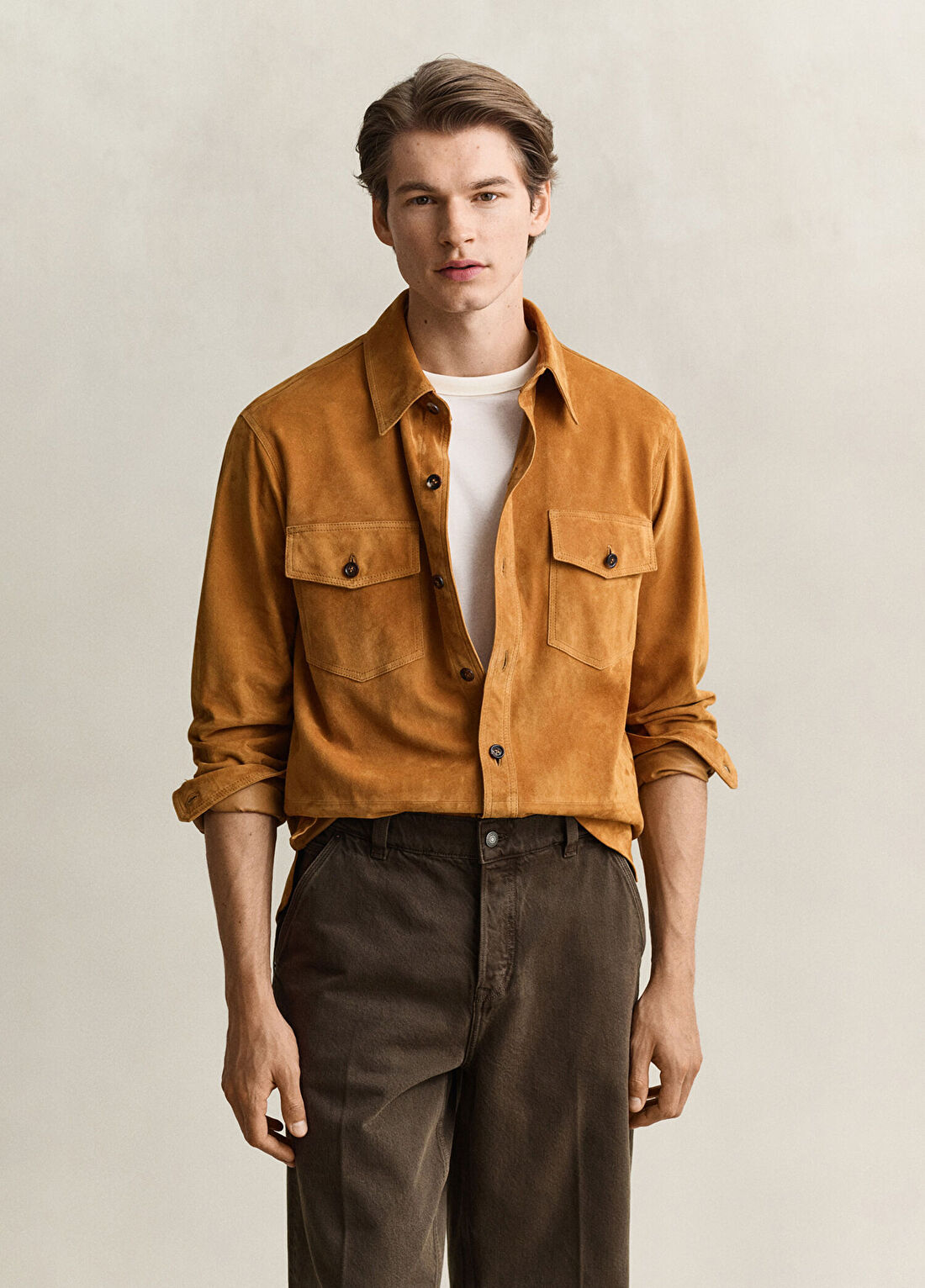 Gant Kahverengi Relaxed Fit Süet Uzun Kollu Erkek Gömlek görsel 4