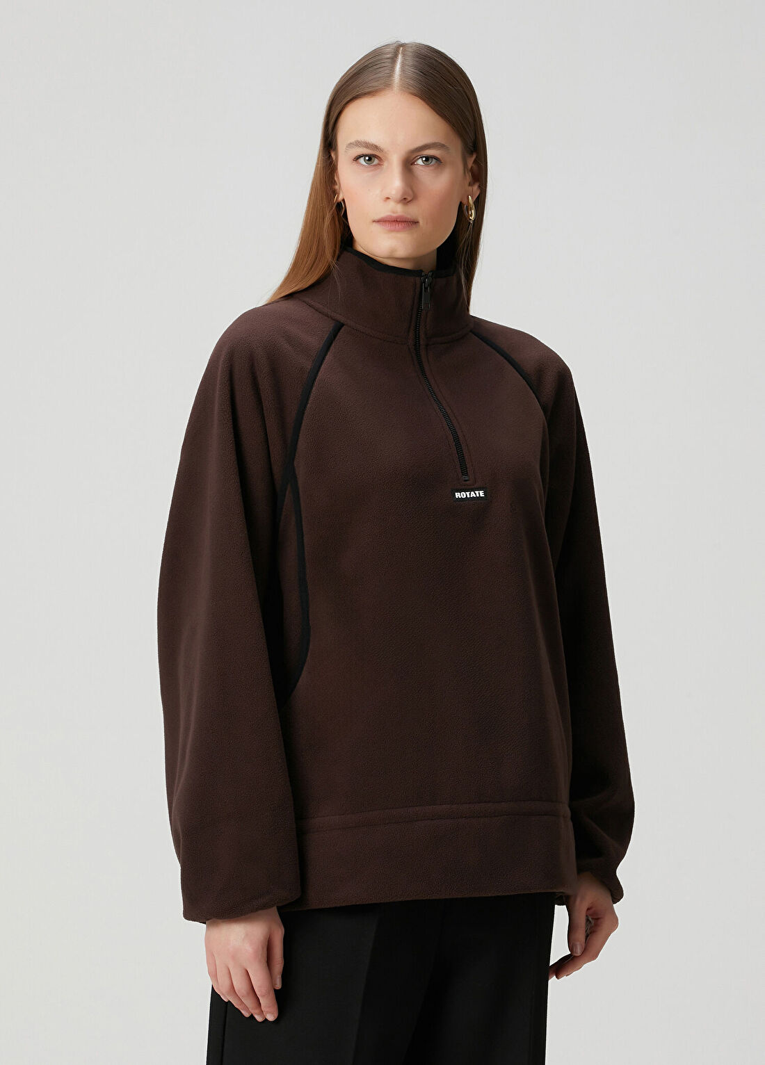 Rotate Casual Fleece Koyu Kahverengi Ceket görsel 3
