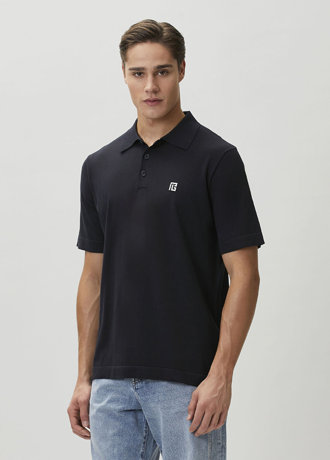 Balmain Lacivert Kısa Kollu İpek Polo Triko görsel 3