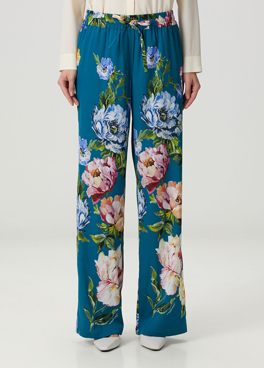 Dolce&Gabbana Mavi Çiçekli İpek Pantolon görsel 2