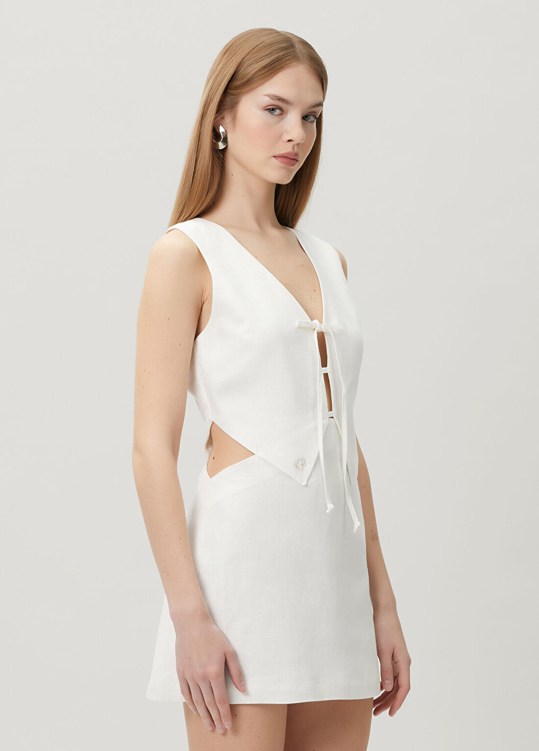 Dor Raw Luxury Softly Altered Beyaz Keten Elbise görsel 2