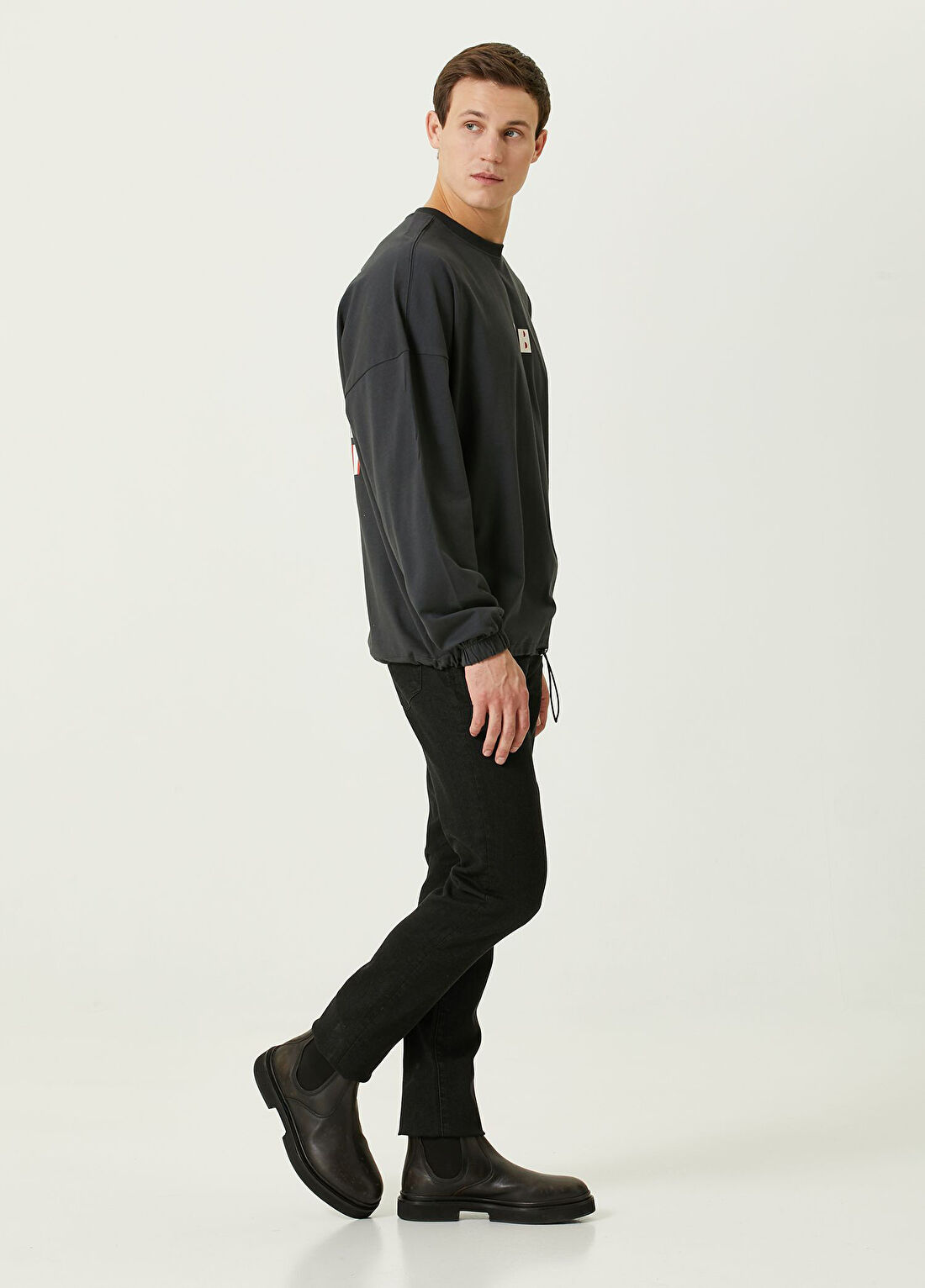 Turn & Bake Future Antrasit Baskılı Bisiklet Yaka Erkek Sweatshirt görsel 3
