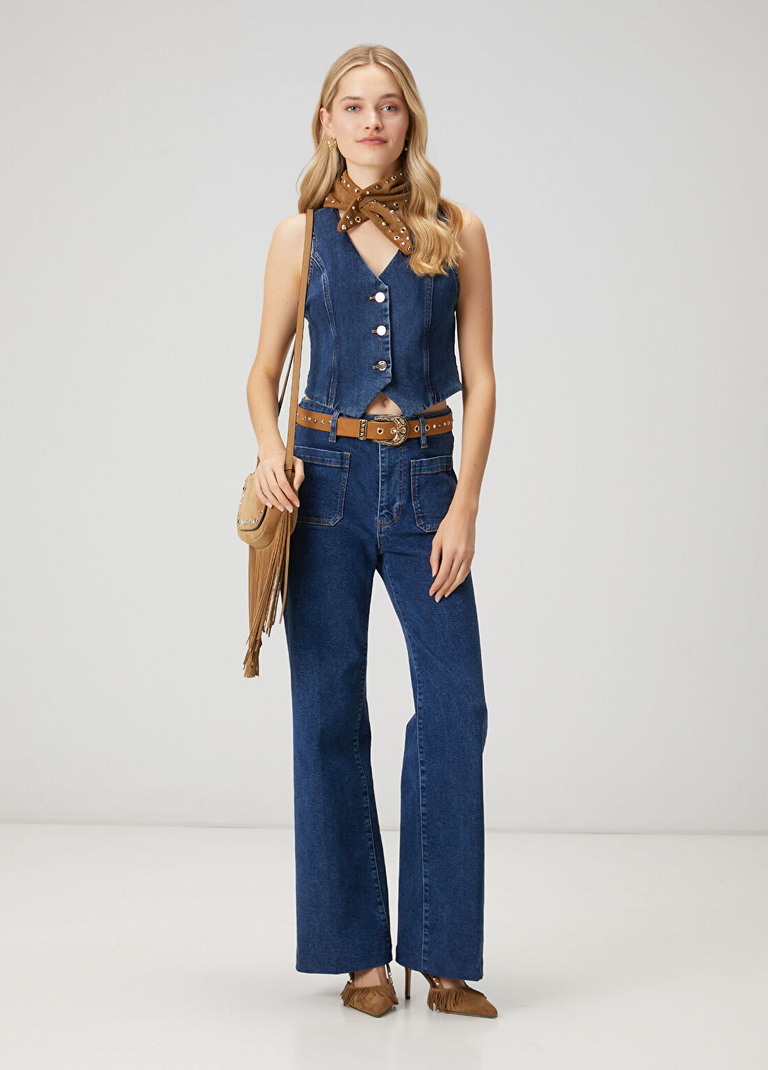 Beymen Club Indigo Crop Denim Yelek görsel 3