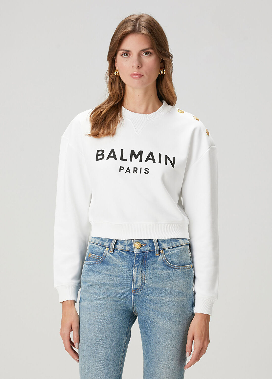 Balmain Beyaz Logo Baskılı Sweatshirt