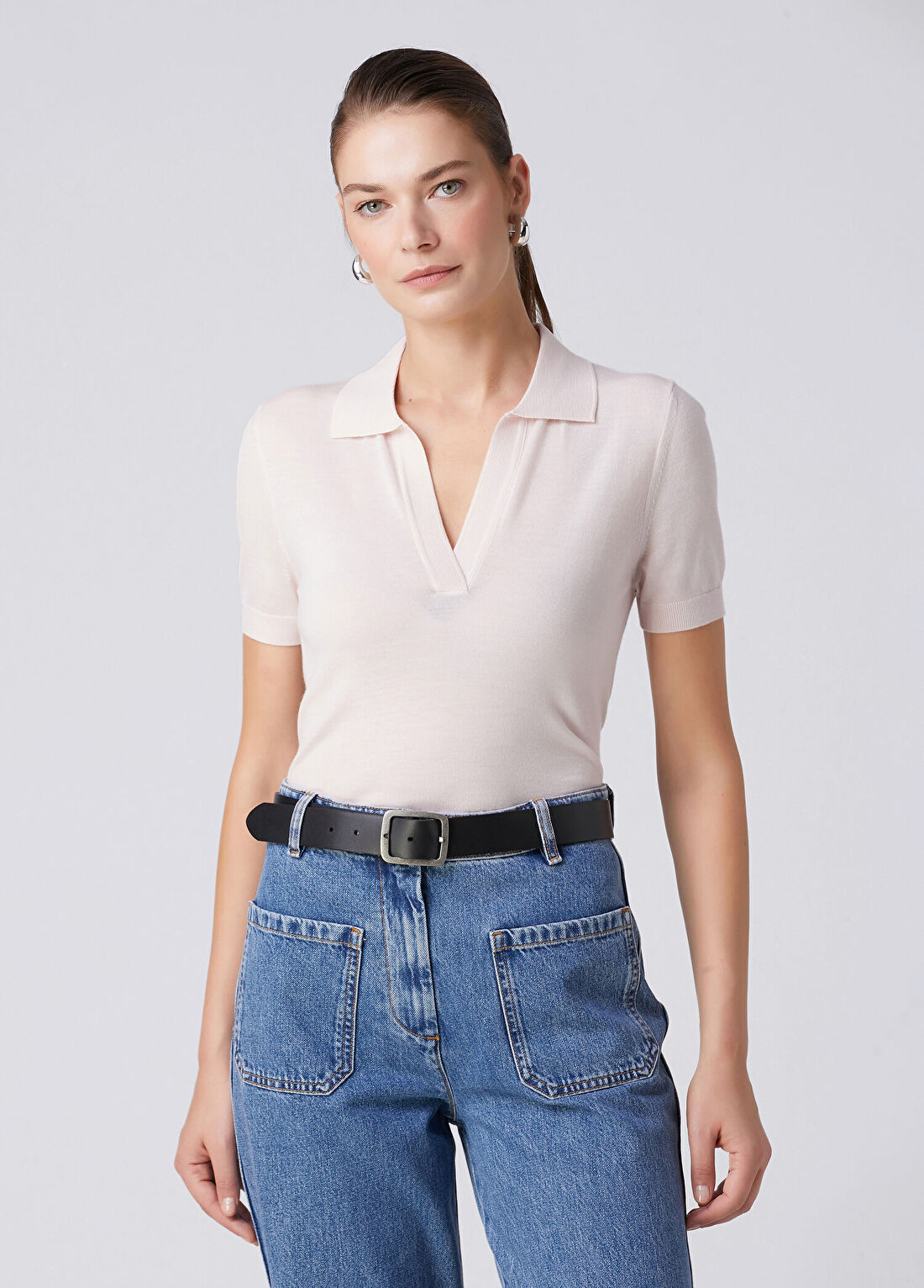 Beymen Collection Pembe Kısa Kol Yün Polo Triko