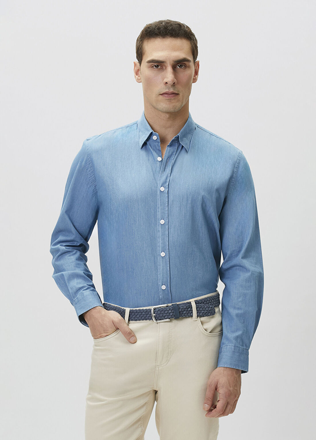 Network Açık Mavi Lyocelli Denim Look Gömlek görsel 3