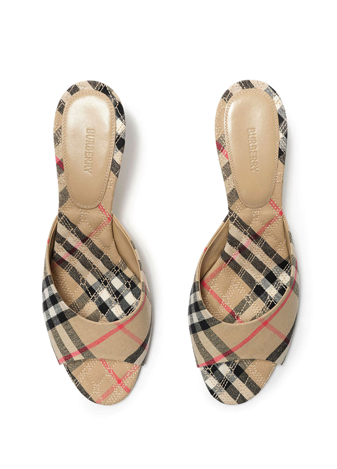 Burberry Check Mews Low Bej Keten Kadın Topuklu Ayakkabı görsel 4