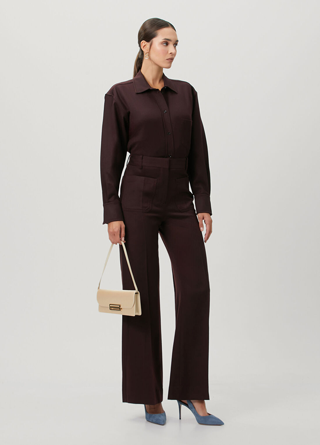 Victoria Beckham Bordo Yün Gömlek görsel 2