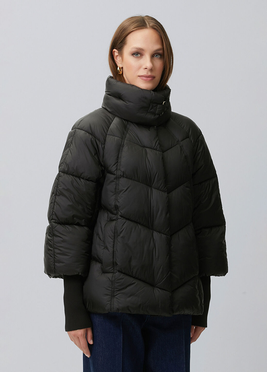 Network Siyah Oversize Puffer Mont görsel 4