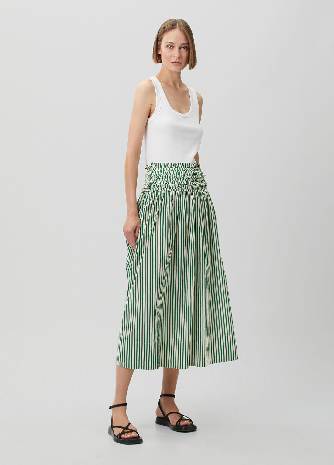 AllSaints Kali Yeşil Çizgili Midi Etek