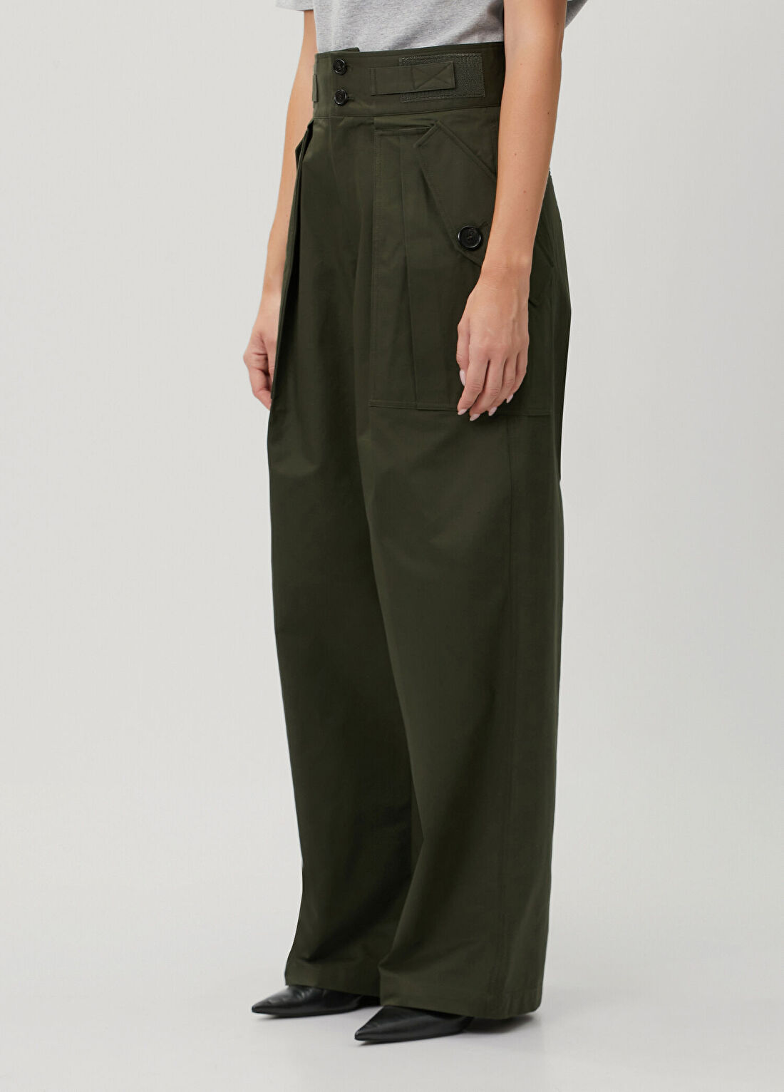 The Frankie Shop Koyu Yeşil Wide Leg Pantolon görsel 2