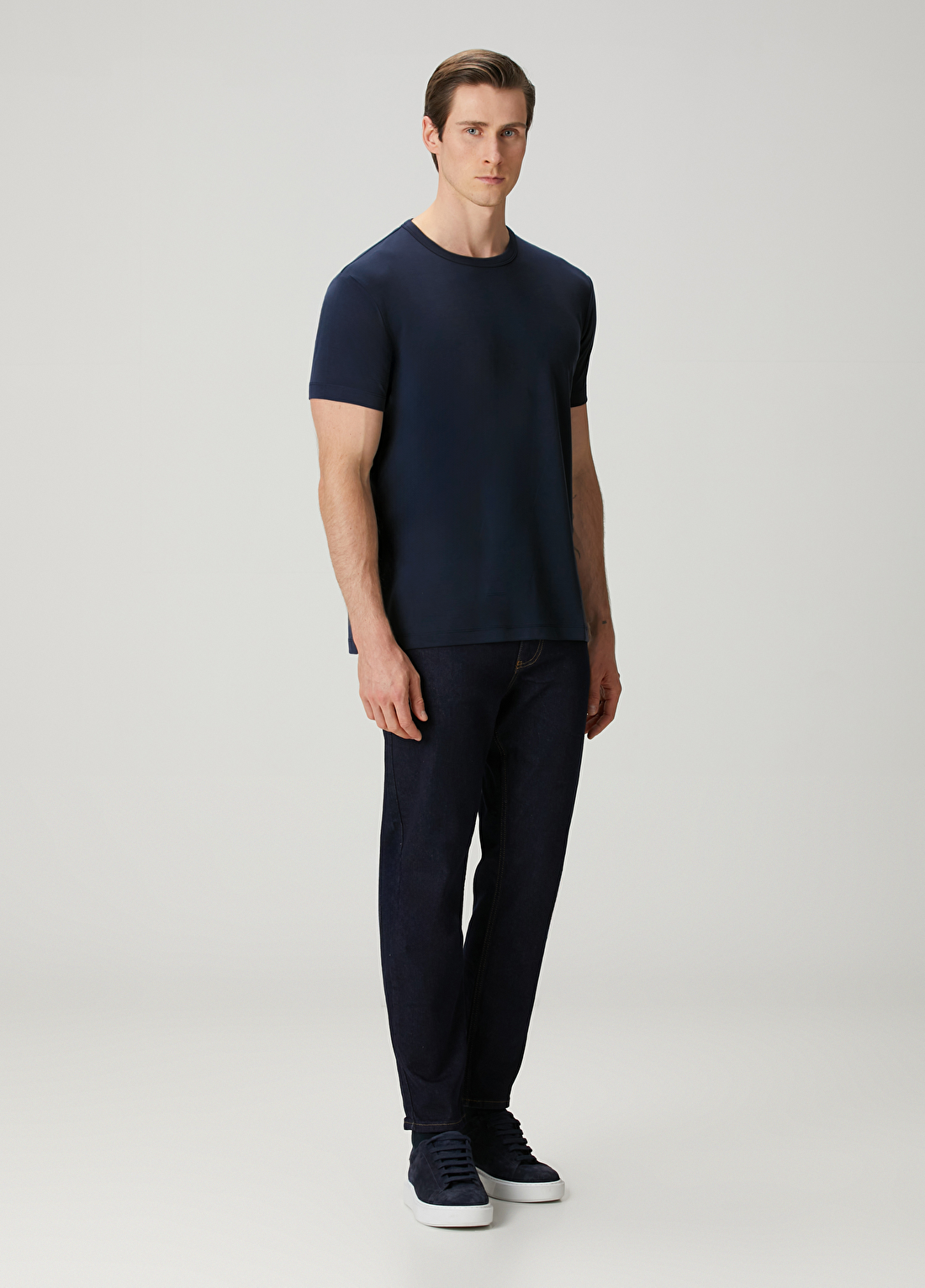 SimpleQloth Kyoto Modal Luxe Touch™ Koyu Lacivert Muscle Up Fit Kısa Kollu Erkek T-Shirt görsel 3