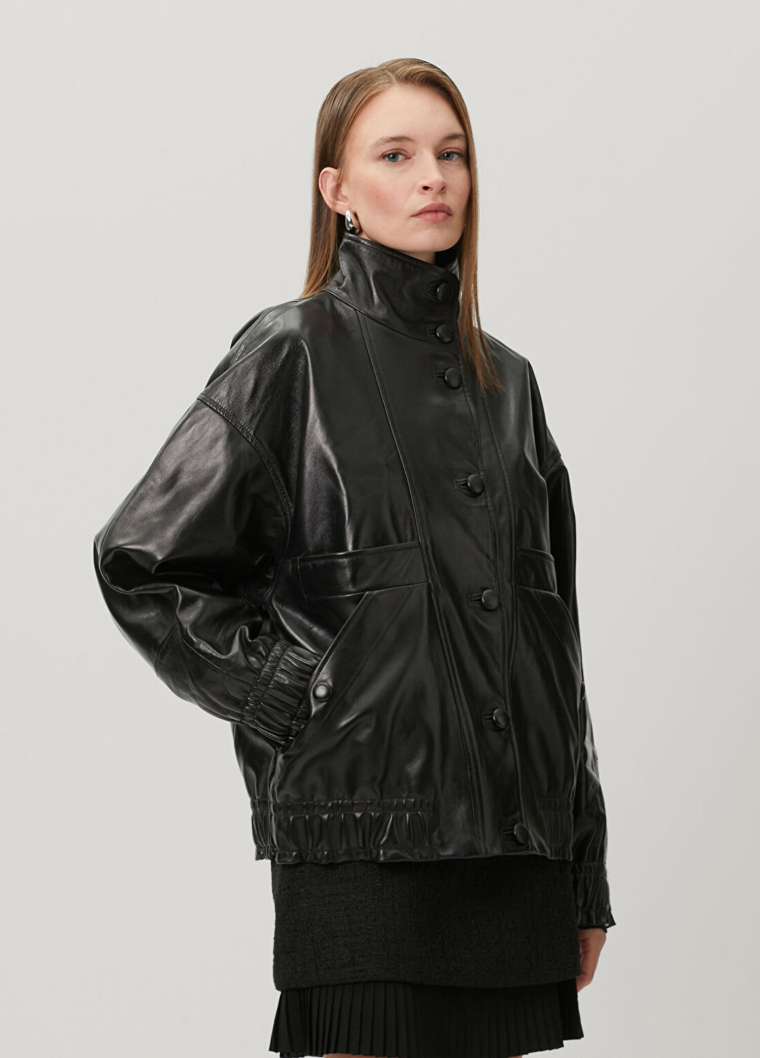 Sandro Kim Oversized Siyah Deri Ceket