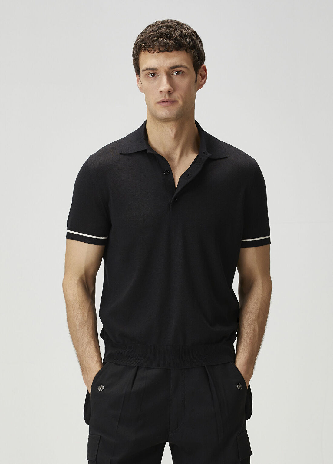 Tom Ford Siyah Polo Yaka Kısa Kollu Kaşmir Triko