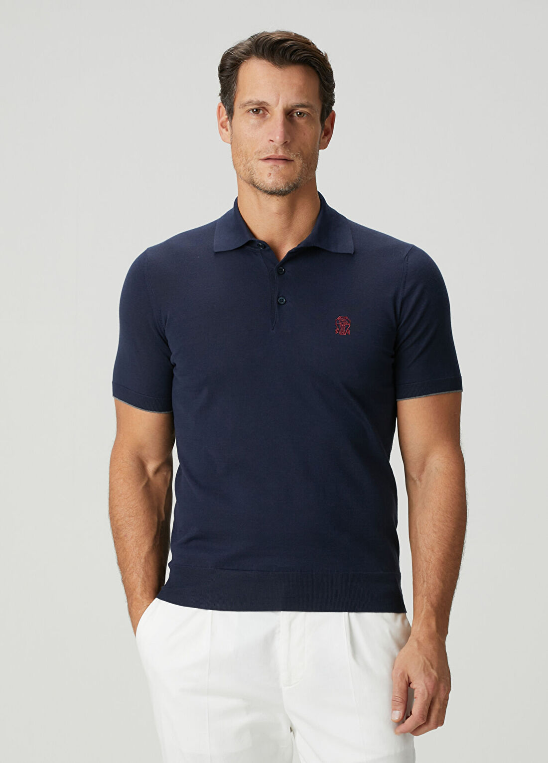 Brunello Cucinelli Lacivert Polo Yaka T-shirt